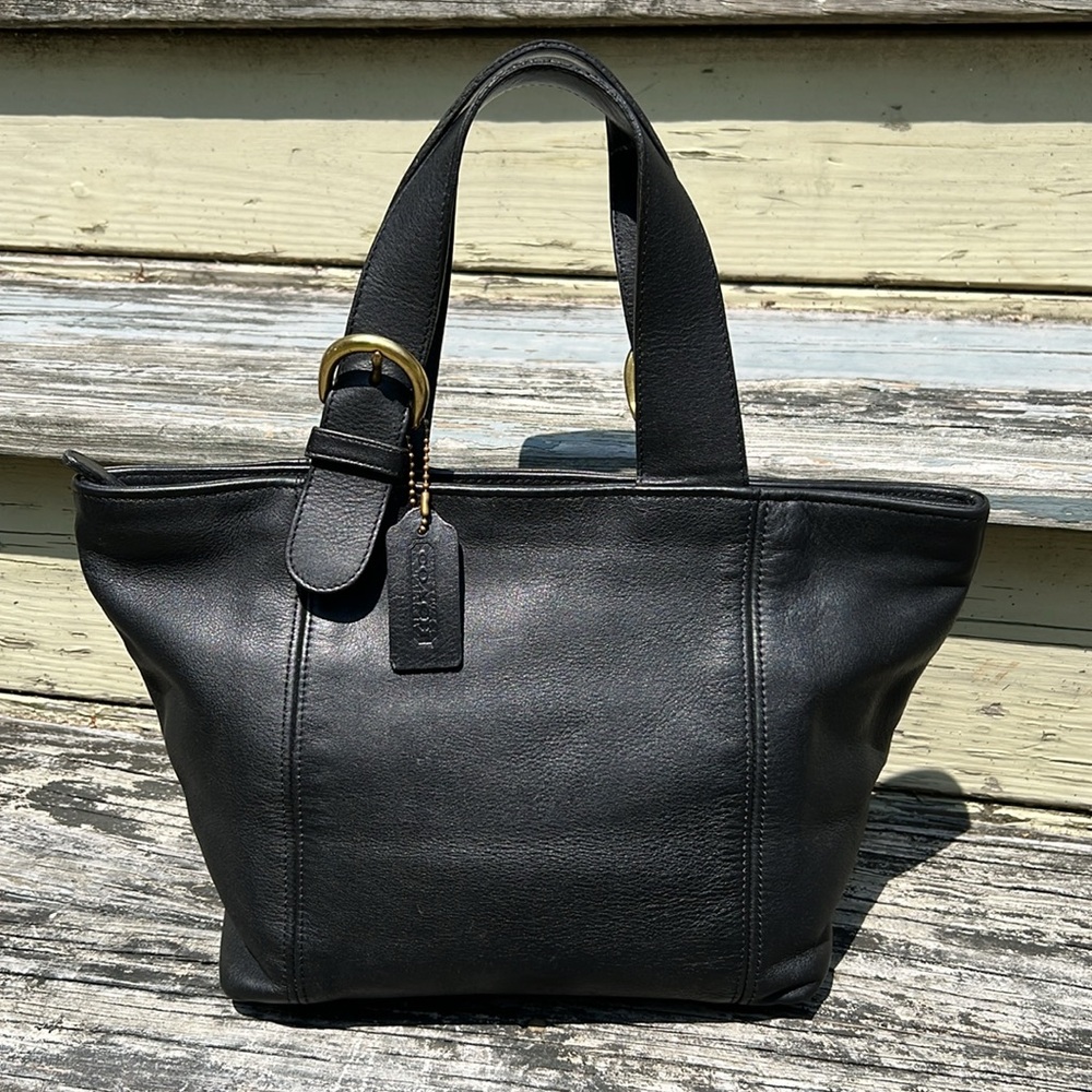 Coach Waverly Vintage Black Leather Y2K Tote Style Medium Handbag Satchel Purse